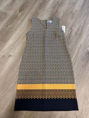 Shelby & Palmer Navy Blue Gold and White Chain Print Sleeveless  Dress Size 14